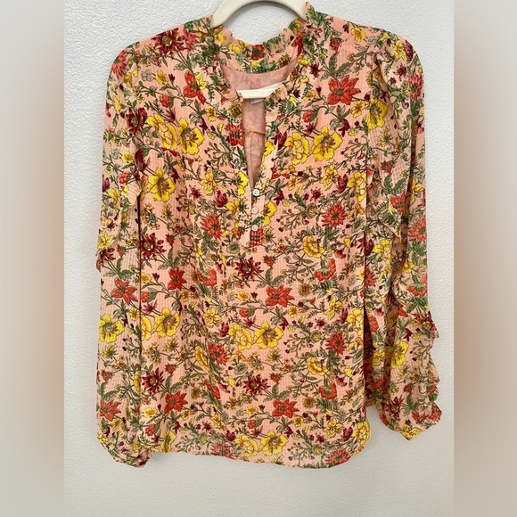 LOFT Garden Ruffle Sleeve Blouse with Lining Size Large - Picture 3 of 11